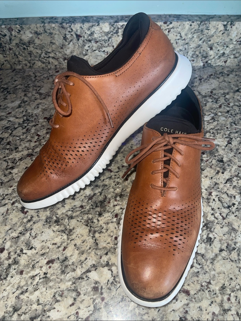 Cole Haan Tan Leather Perforated Oxford with White Sole